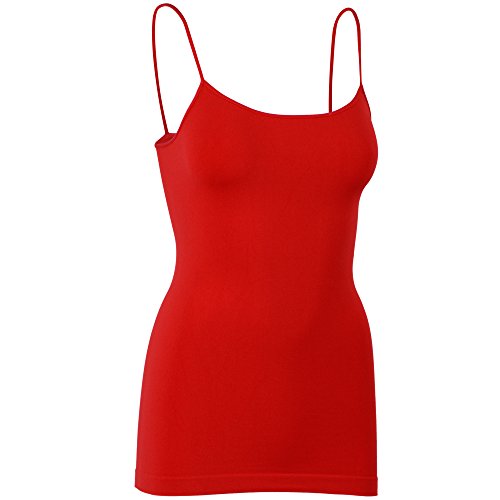 Womens Soft Stretchy Solid Color Essential Spaghetti Strap Long Tank Top Cami