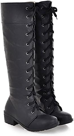 Popuus Women's Autumn Fall Over Knee High Combat Riding Boots Black 9.5 B(M) US