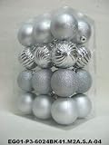 Christmas Ornaments Set of 24pc 2.5" Silver Mat Painted Shiny Decorated Glitter Balls