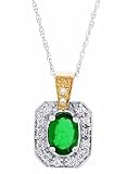 1.05ct Genuine Emerald Pendant with Diamonds in 14Kt White Gold w/chain