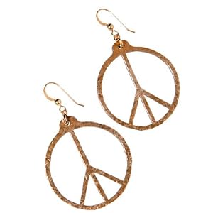 Peace Symbol hand hammered delicate peace bronze earrings