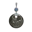 Sterling Silver Rainbow Obsidian Horse, Neptune Topaz and Swiss Blue Topaz Pendant By Sajen