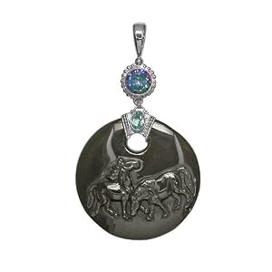 Sterling Silver Rainbow Obsidian Horse, Neptune Topaz and Swiss Blue Topaz... by