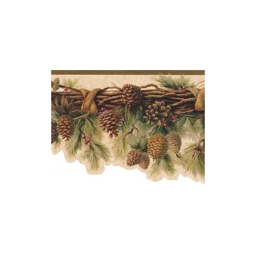 Sculpted Rustic Lodge Pinecone Swag Wallpaper Border