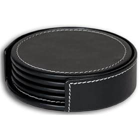 Rustic Genuine Leather Executive Set of 4 Coasters with Holder
