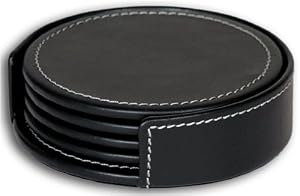 Rustic Genuine Leather Executive Set of 4 Coasters with Holder