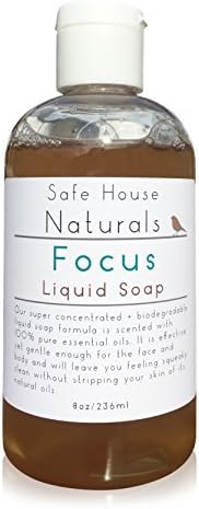 Face and Body Wash 8oz All Natural Liquid Soap Focus - Essential Oils of Rosemary and Peppermint by Safe House Naturals