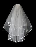 Two-tier Ivory Beautiful Bridal Elbow Wedding Veils with Ribbon Edge -I03