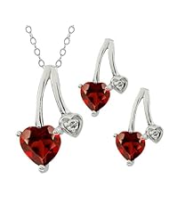 2.02 Ct Heart Shape Red Garnet Gemstone 18k White Gold Pendant Earrings Set