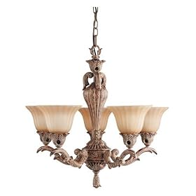 Chandelier 5 light fixture aged pecan finish etched glass antique umber by Kichler