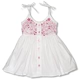 Embroidered Button Front Drawstring Strap Hawaiian Aloha Party Sun Dress in White - Toddler and Small Girl Size