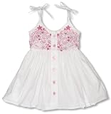 Embroidered Button Front Drawstring Strap Hawaiian Aloha Party Sun Dress in White - Toddler and Small Girl Size
