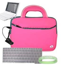 Kroo PINK neoprene sleeve 10 inch with dual pockets and built in handles for Acer Aspire One AOD150 10.1-Inch laptop + Acer Keyboard Skin Cover + Netbook 10-Inch Screen Protector + BLack Netbook / Laptop Light + Vangoddy tm, Live*Laugh*Love wrist band!!!