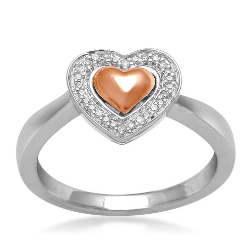 10K Rose Gold and Silver Diamond Heart Ring (0.07 cttw, I-J Color, I3 Clarity), Size 6