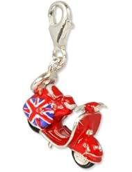 SilberDream Charm motor scooter, enamel red, 925 Sterling Silver Charms Pendant with Lobster Clasp for Charms Bracelet, Necklace or Charms Carrier FC3138