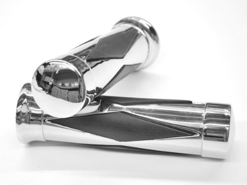 Motorcycle Diamond Chrome Rubber Hand Handlebar Grips Grip Custom High Quality Chrome Billet Grips Fits Cruisers, Choppers, Harley Davidson, Suzuki, Kawasaki, Yamaha, Honda, Metric Motor Bikes, Hogs with 1