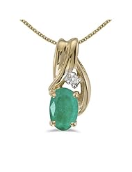 14k Yellow Gold Oval Emerald And Diamond Pendant plus 18" Chain