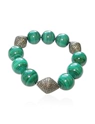 Natural Malachite Gemstone Beaded Bracelet Sterling Silver Fashion Jewelry