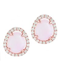 Meira T Solid 14K Rose Gold .69ct Slice Pink Opal & Diamonds Stud Earrings