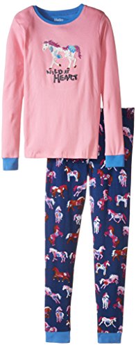 Hatley Little Girls' Pajama Set Applique Flower Horses, Pink,