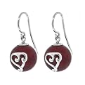 Jasper Bead Drop Heart Earrings - Red