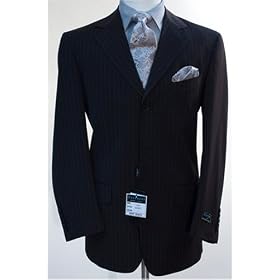 Beautiful Ferrecci Italian Style Black Pinstripe Three Button Suit (MDF25051-1)<br />