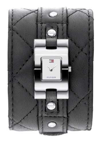 Tommy Hilfiger Women's Black Quilted Leather Cuff Watch #1700340