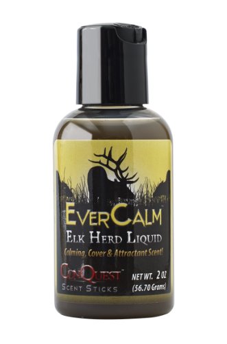 Conquest ScentsEverCalm Elk Herd Liquid – 2 oz Preservative-Free and Natural Scent from Real Elk Bedding – All-Season Elk Hunting and Calming Scent – Use with Stink Stick Scent Dispenser