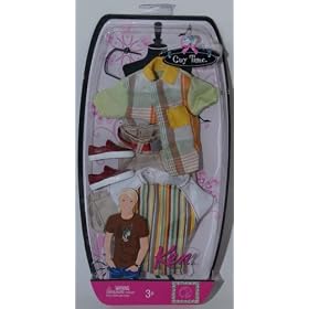 Ken Guy Time Fashion Clothes Tan Pants, Striped T-Shirt, Plaid Shirt, and accessories by 