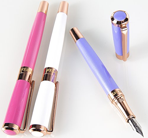 Fountain Pens Set with Case and Modern Ink Refill Converter for Signature Writing - 3 Mesmerizing Colors -You Get FREE Gift (Ebook) Executive Calligraphy Pen 100% (Royal Blue)