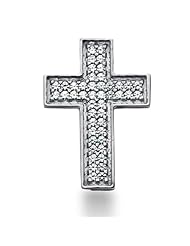 14K White Gold Round Diamond Share Prong Set Cross Pendant (2.30ct)