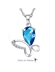 "The Butterfly is a Flying Flower" [Blue] White Gold Plated 925 Sterling Silver Pendant Necklace