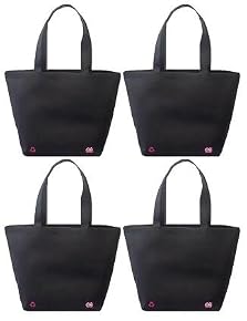 Reusable Shoulder Tote Bag Black 4 Pack