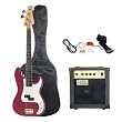 Austin Bazaar 43" Electric Bass with 15 Watt Amp Combo - Metallic Red
