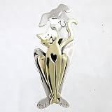 Dog and Cat BEST FRIENDS with Heart Pin or Brooch in Sterling Silver and Brass, #8870