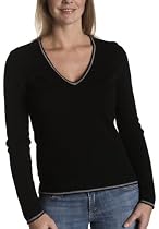 Red Moon Women's Long Sleeve Cashmere Blend Jersey Tipped V-Neck Sweater