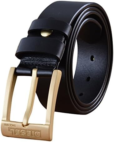 VILSBOL Men Classic Leather Belt Vintage Metal Buckle Belt-Approx.125CM-Black-Size 40-44