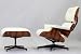 Modern Classic Plywood Lounge Chair & Ottoman with Palisander Base & White Leather Uphostery!