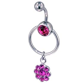 Pugster Dangling Pink Flower Hoop Dangle Belly Ring by Dangling Steel Belly Rings