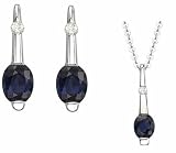 14K White Gold Blue Sapphire&Diamond Pendant and Earrings Set