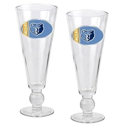 Memphis Grizzlies NBA 2pc Pilsner Glass Set with Basketball on stem - Oval Logo by Great American Products