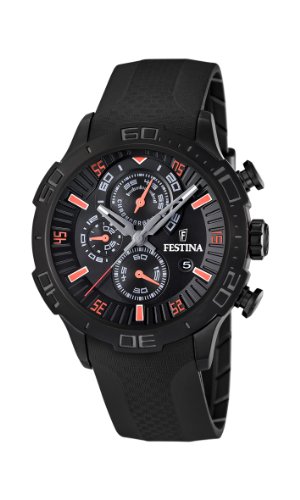 Festina Sport Analog Chrono Herren Uhr Schwarz/Orange Kautschuk F16567/6
