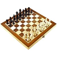 Folding 12 Inlaid Wood chess set with storage