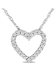 10k White Gold Accent Diamond Heart Pendant (0.10 Cttw, G-H Color, I2-I3 Clarity), 17"