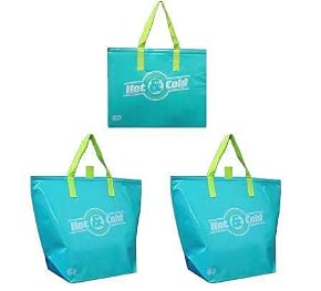 Insulated Reusable Tote Bags, Aqua Color 3 Pack