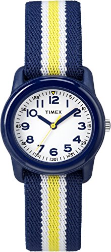 Timex Kids TW7C05800 Blue Resin Watch with Blue/Yellow Striped Elastic Fabric Strap