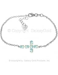 Aquamarine Cross Bracelet in 14k White Gold
