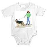 Onesie with German Shepherd, walking, rasta, woman, dog, animal, pet, verb, canine