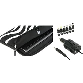 PCMS 2n1 Combo - Samsung SM-NC-13GB 10.1-Inch Netbook Neoprene Sleeve Case with 12v Car Charger - Zebra Black / White