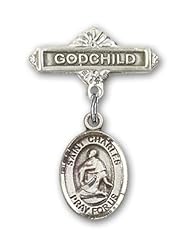 Sterling Silver Baby Badge with St. Charles Borromeo Charm and Godchild Badge Pin